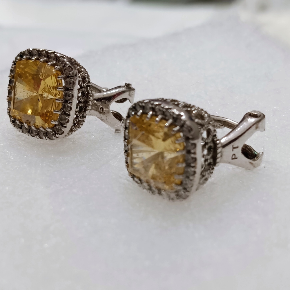 Landau Yellow and Silver Square Earrings